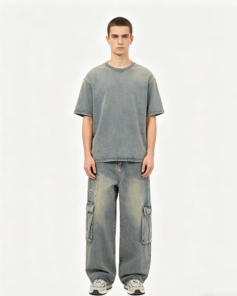 American vintage washed distressed jeans