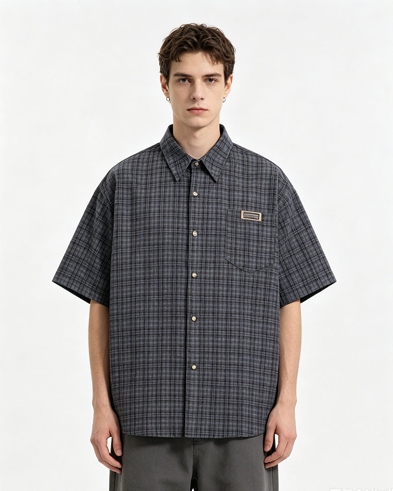 Retro plaid short-sleeved shirt