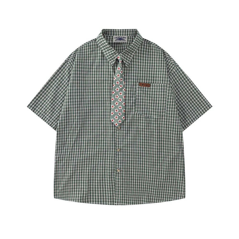Simple plaid short-sleeved shirt