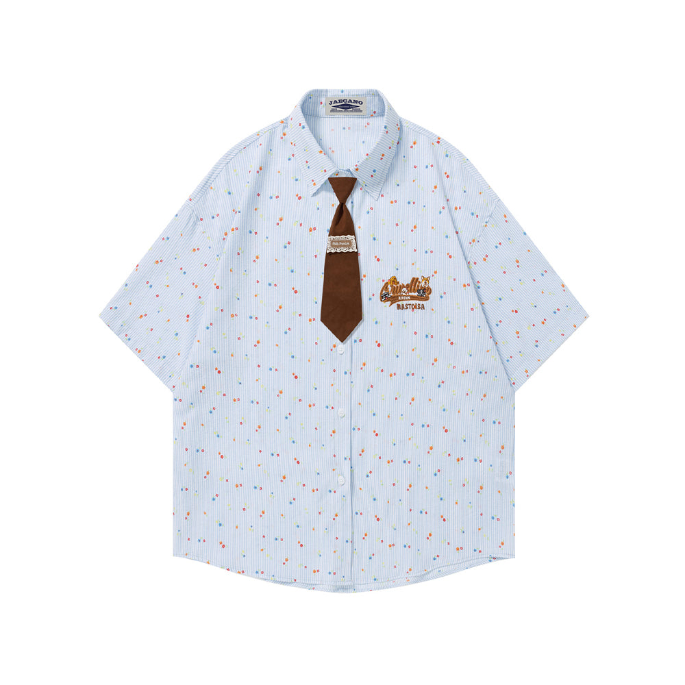 Cartoon Embroidered Short-Sleeve Shirt