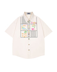 Cat Embroidered Short-Sleeve Shirt