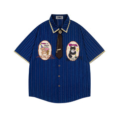 Cartoon Embroidered Short-Sleeve Shirt