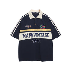 Contrast color lettering short sleeve shirt