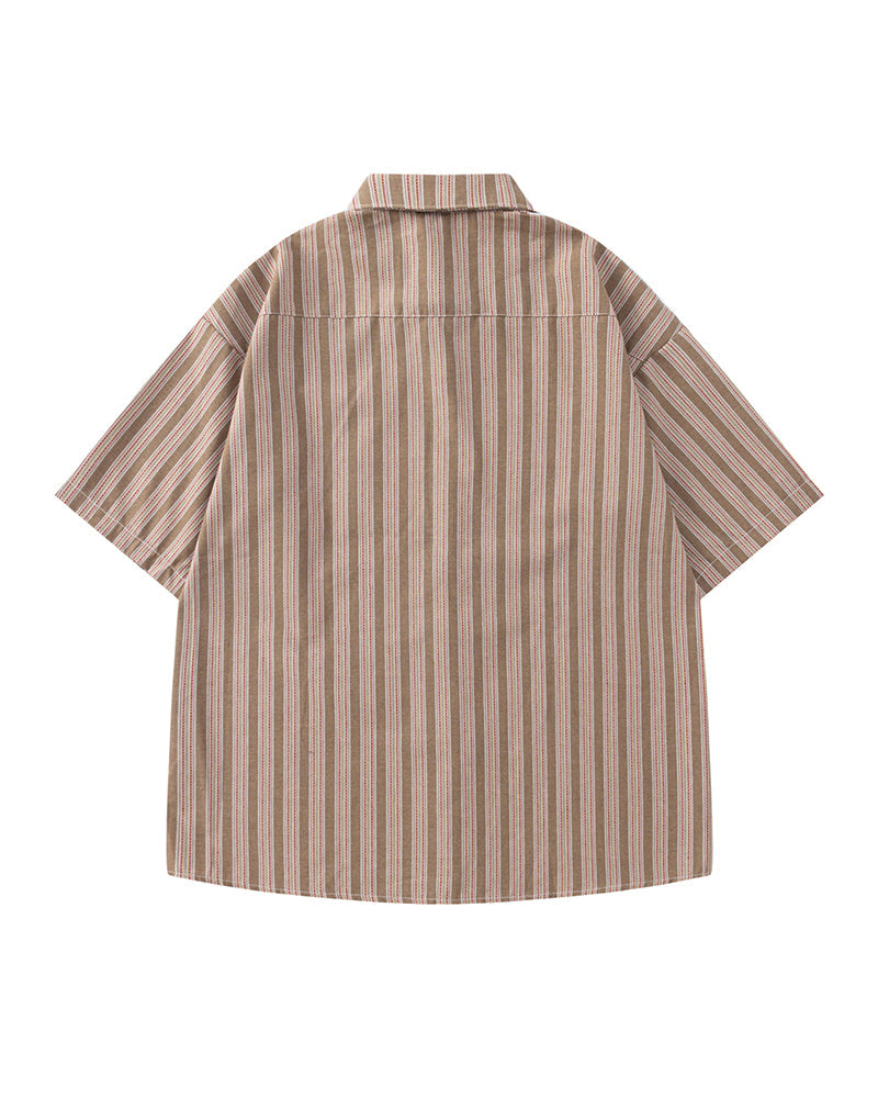 Vertical striped necklace short-sleeved shirt