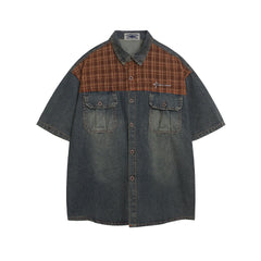 Washed panel denim shirt