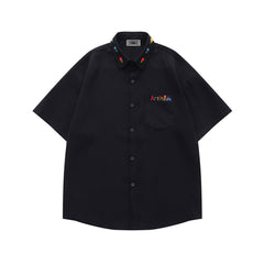 Embroidered plaid short-sleeved shirt