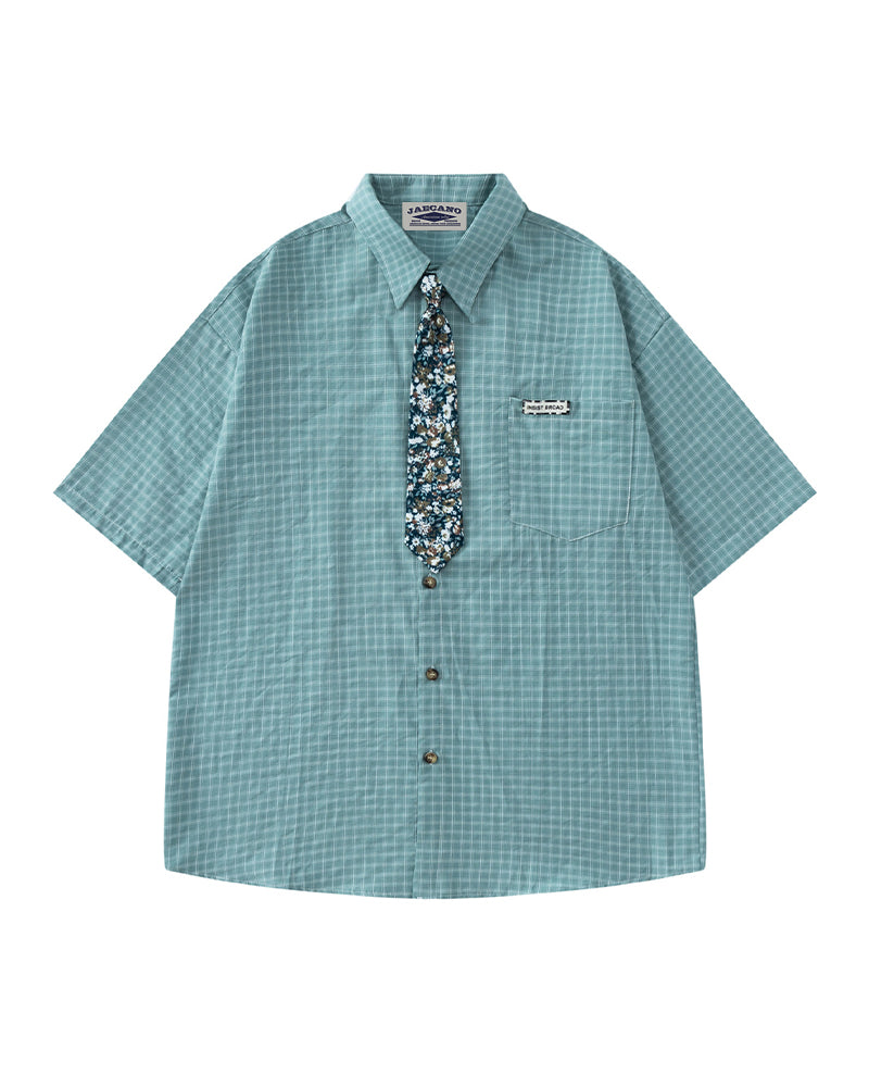 Retro plaid short-sleeved shirt