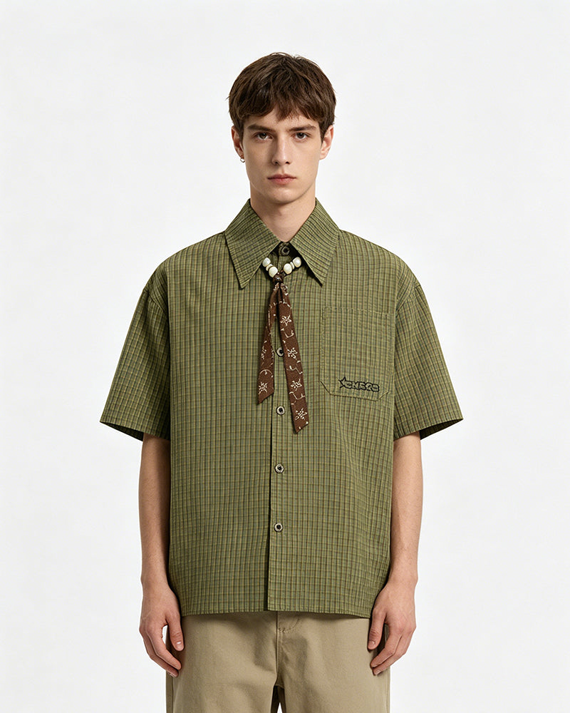 Retro plaid short-sleeved shirt