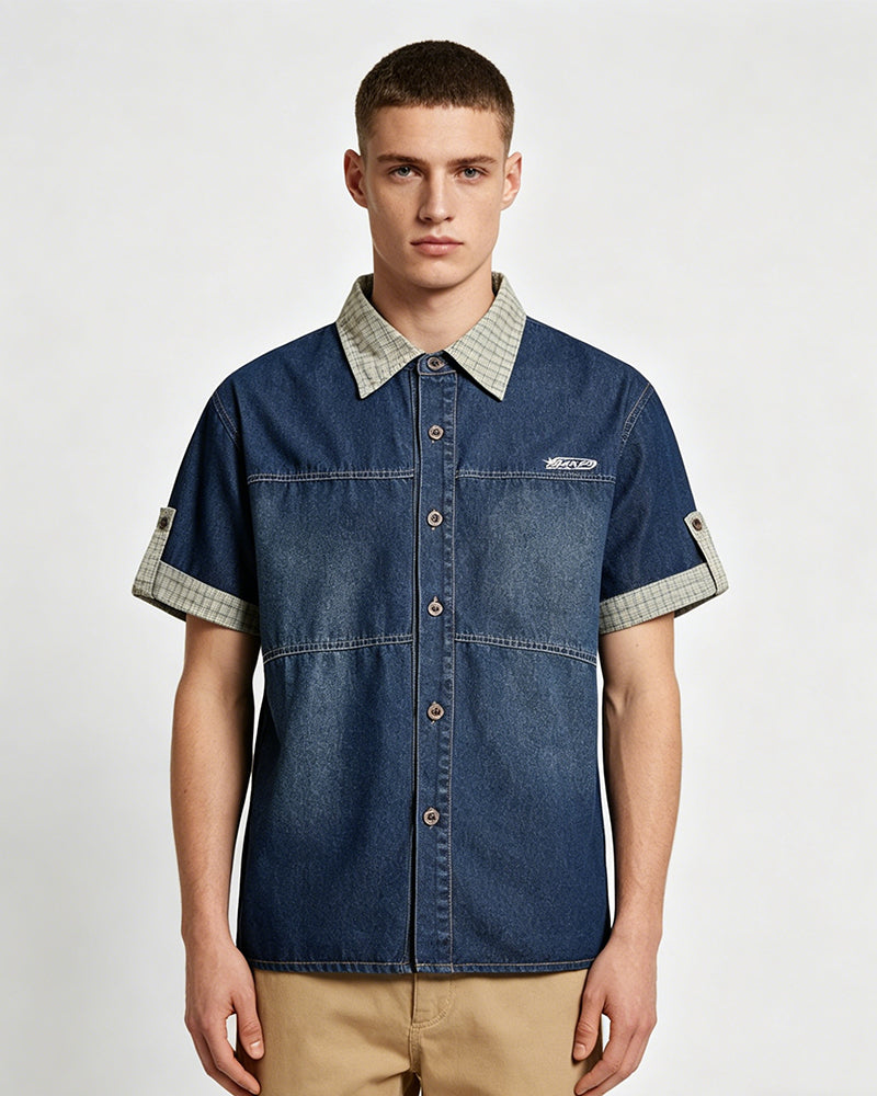 Colorblock Plaid Short Sleeve Shirt