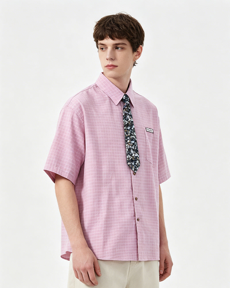 Retro plaid short-sleeved shirt