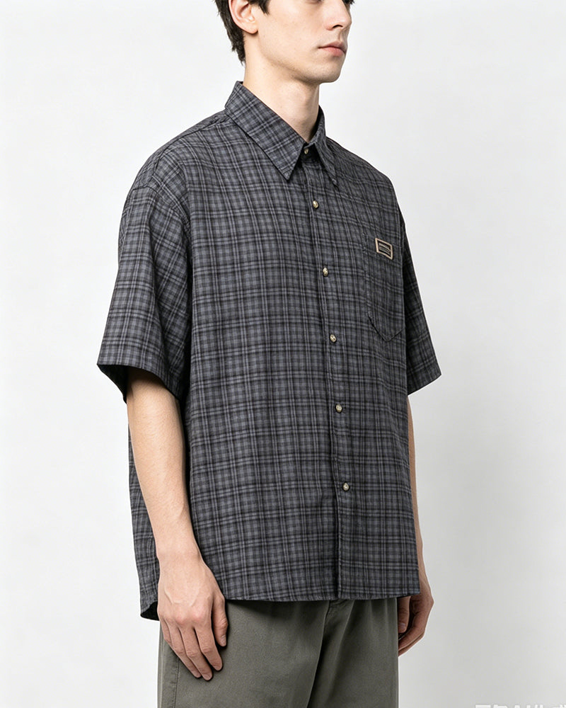 Retro plaid short-sleeved shirt