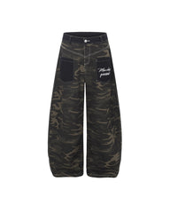 Distressed patchwork camouflage trousers