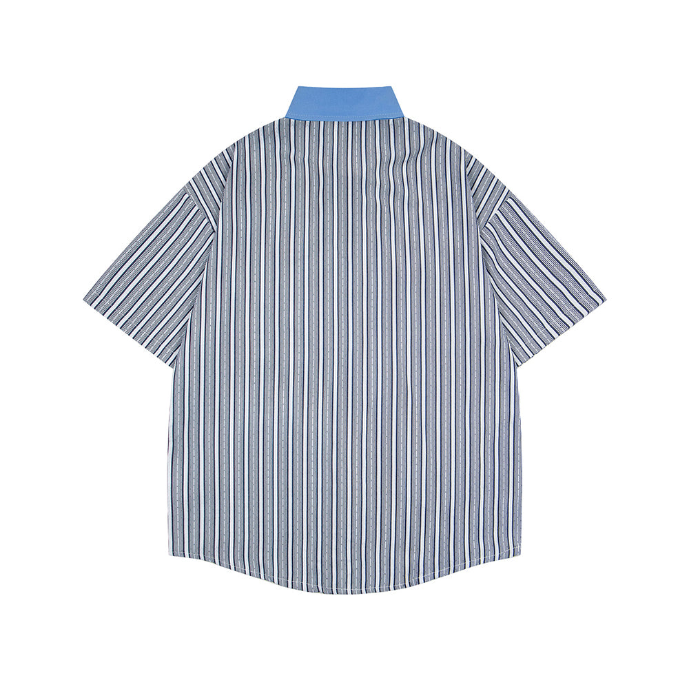 Color-blocked striped short-sleeved shirt