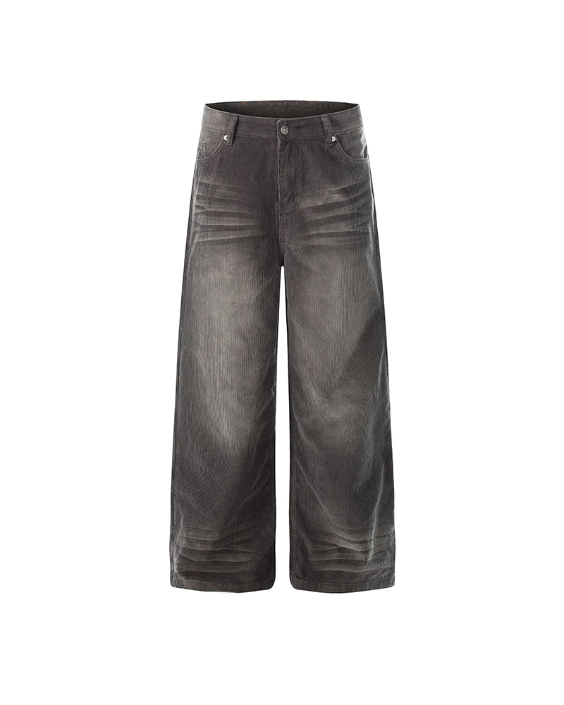 Corduroy Distressed Straight-Leg Pants
