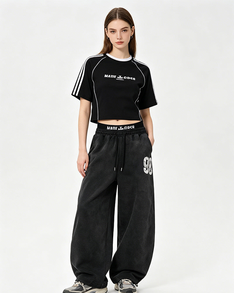 Double-waisted casual trousers