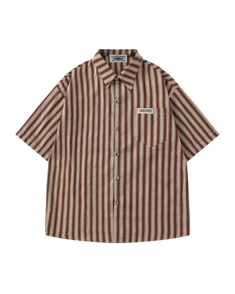 Retro striped short-sleeved shirt