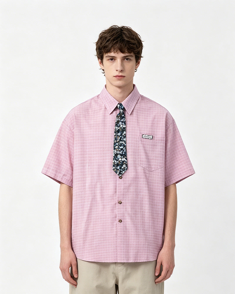 Retro plaid short-sleeved shirt