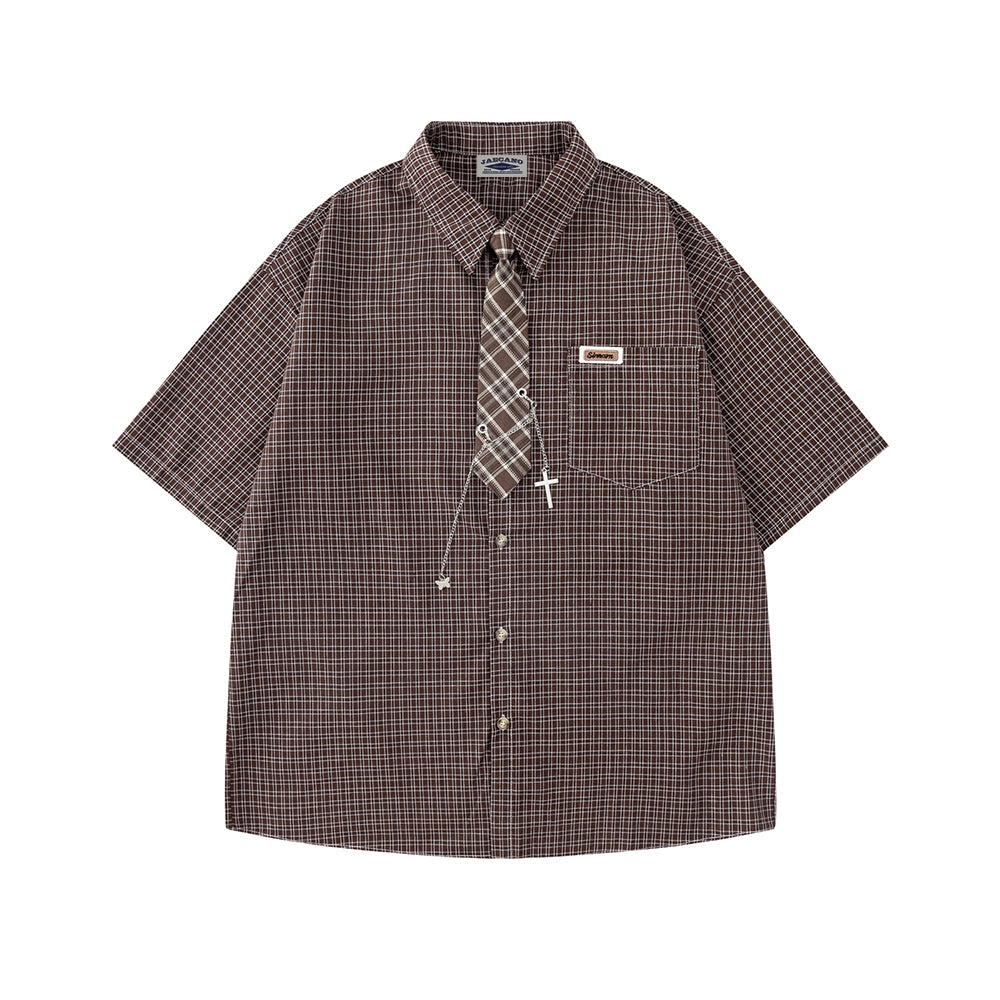 Vintage check short-sleeved shirt