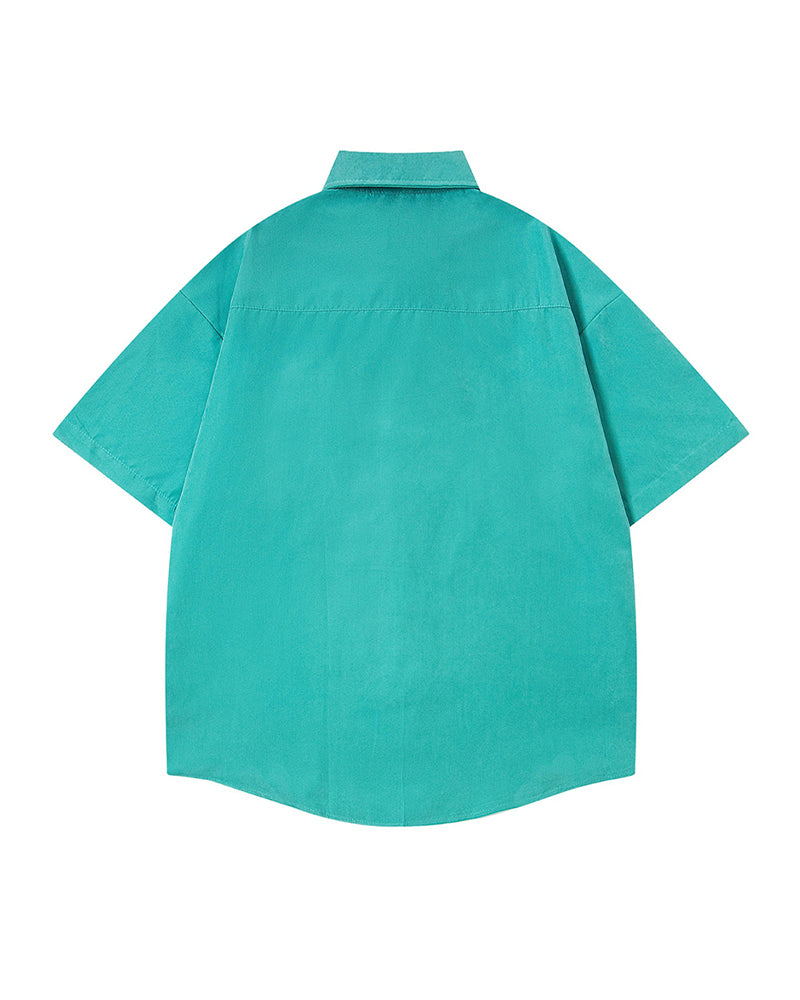 Short-sleeved shirt with small embroidered flowers
