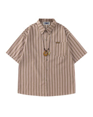 Vertical striped necklace short-sleeved shirt