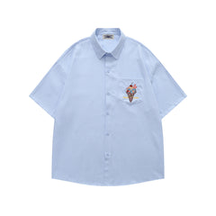 Embroidered plaid short-sleeved shirt