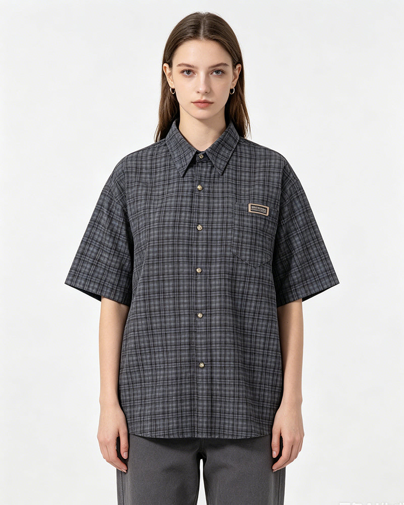 Retro plaid short-sleeved shirt