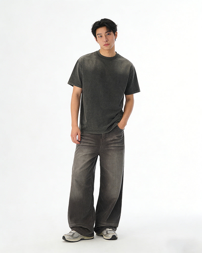 Corduroy Distressed Straight-Leg Pants