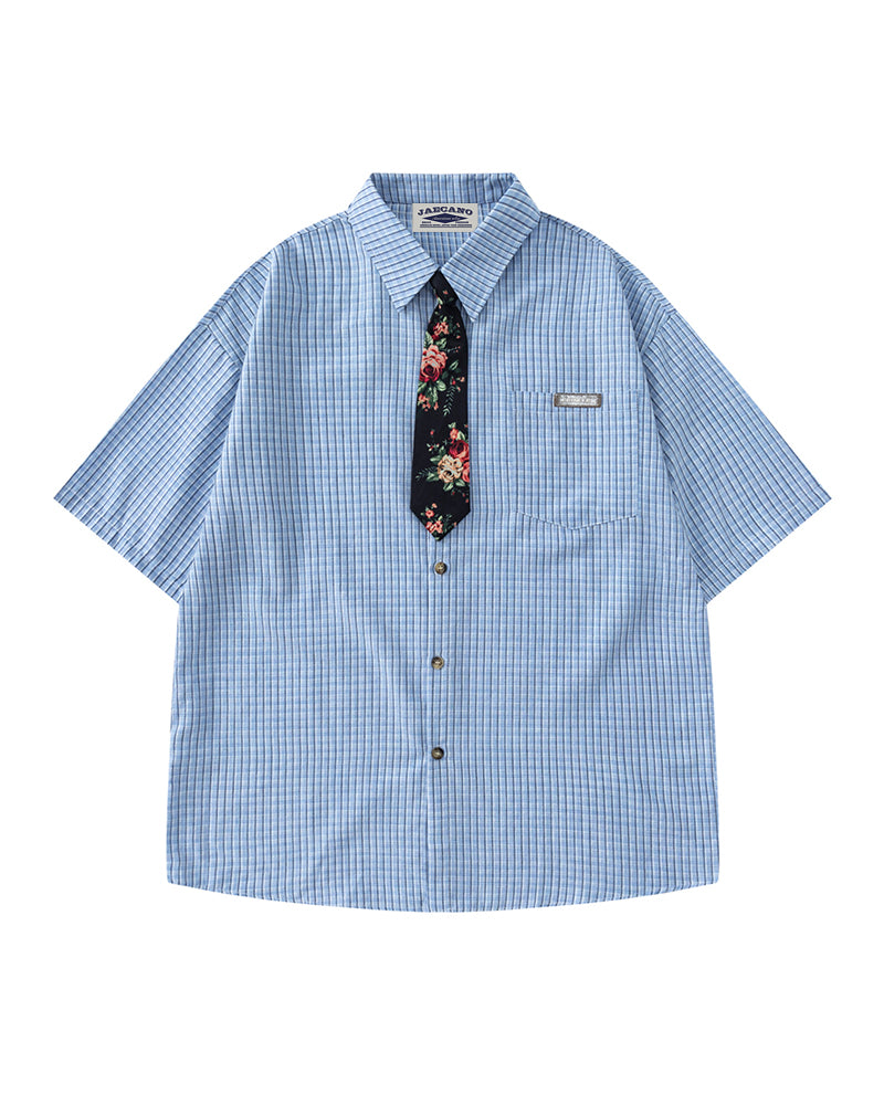 Retro plaid short-sleeved shirt