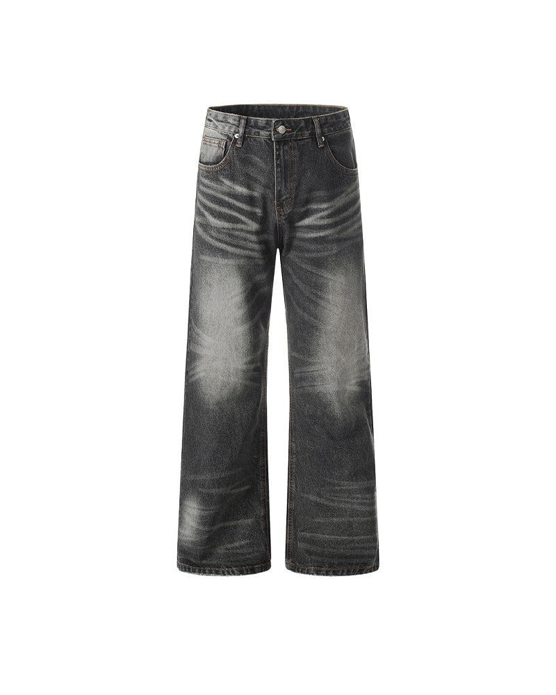 Distressed Wide-Leg Straight-Cut Trousers