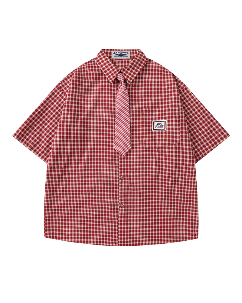 Retro plaid short-sleeved shirt