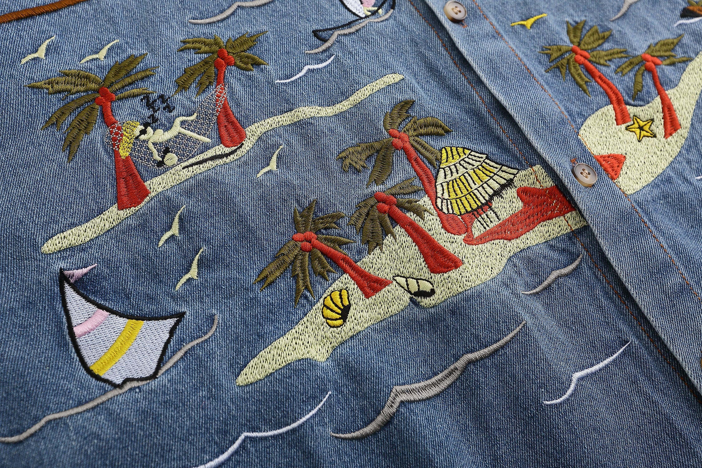 American vintage seaside embroidered denim shirt