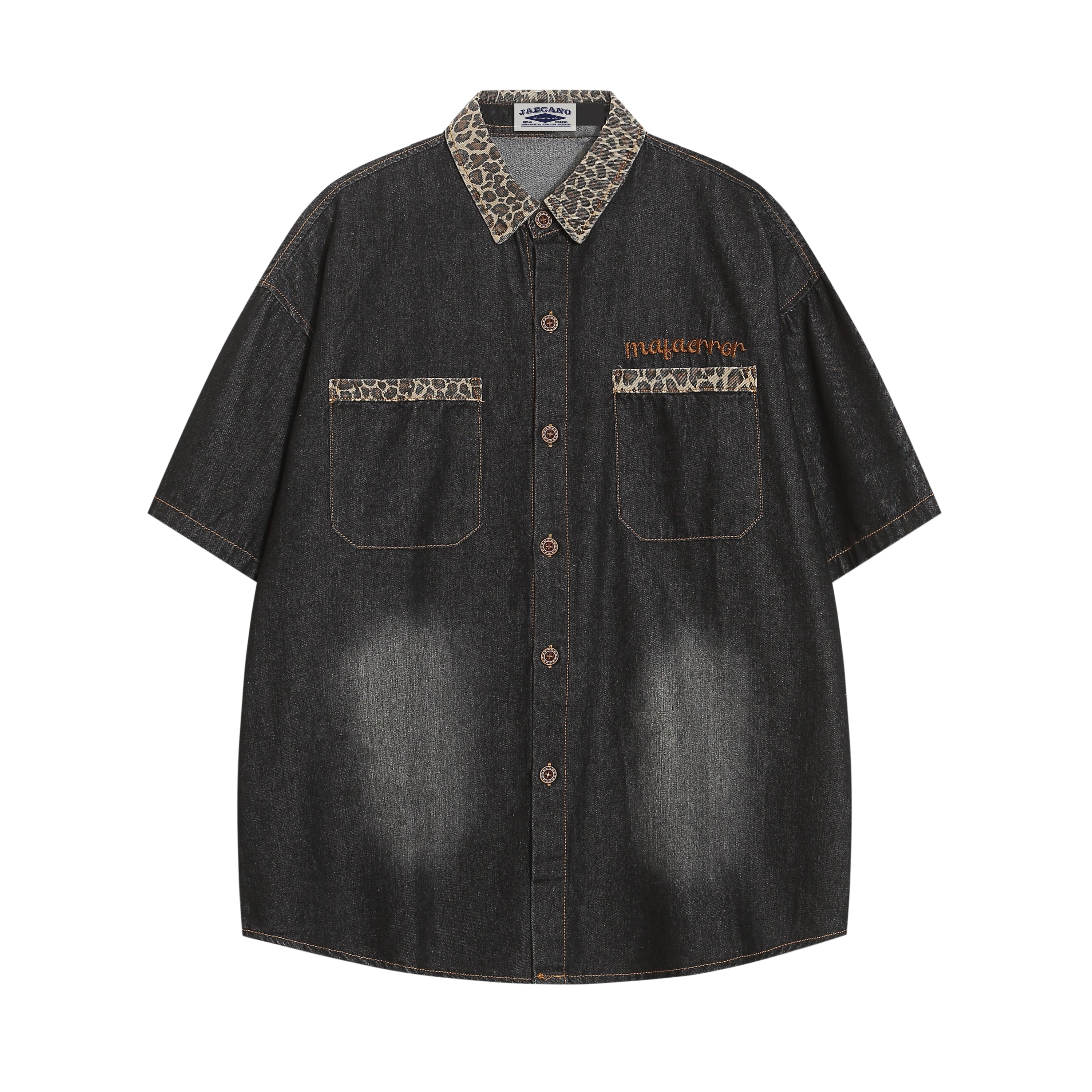 Vintage leopard print patchwork shirt