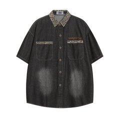 Vintage leopard print patchwork shirt