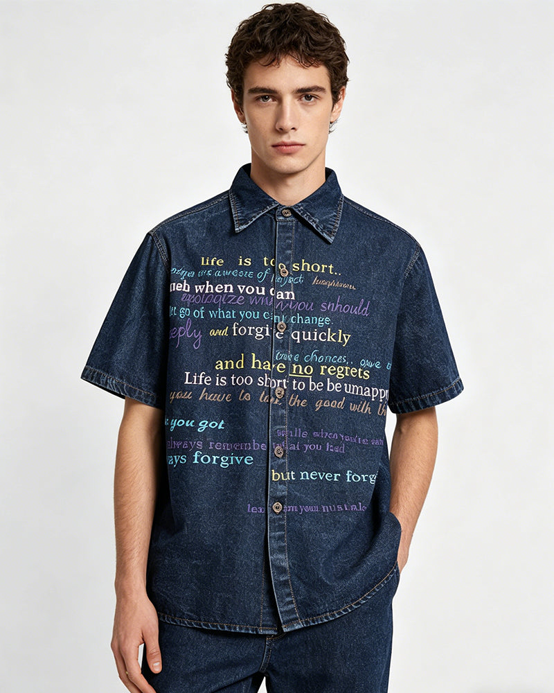 Retro washed English short-sleeved shirt