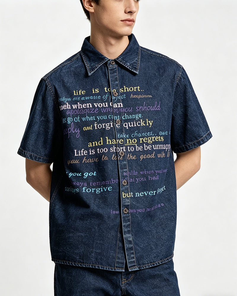 Retro washed English short-sleeved shirt