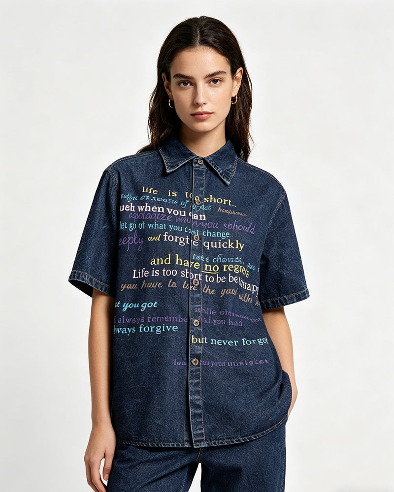 Retro washed English short-sleeved shirt