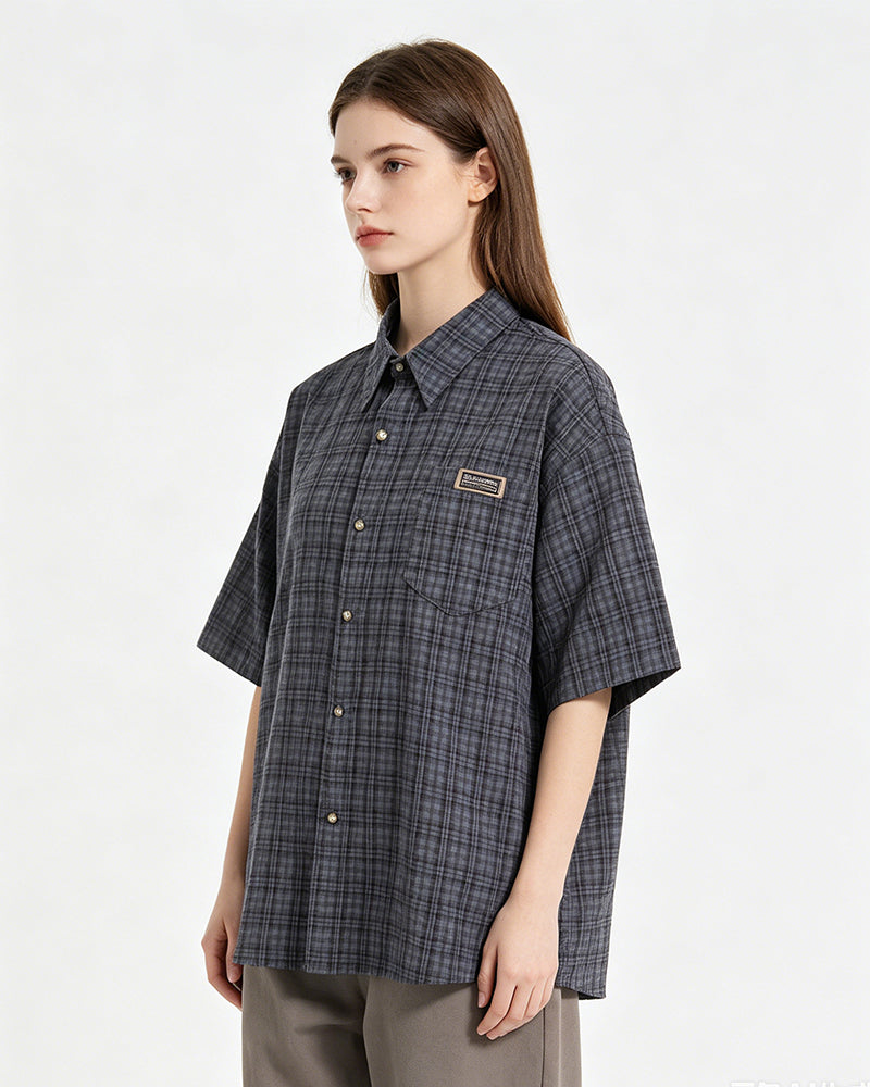 Retro plaid short-sleeved shirt