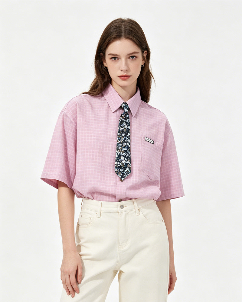 Retro plaid short-sleeved shirt