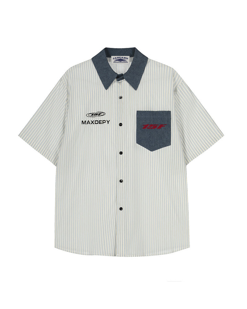 Vertical striped short-sleeved shirt