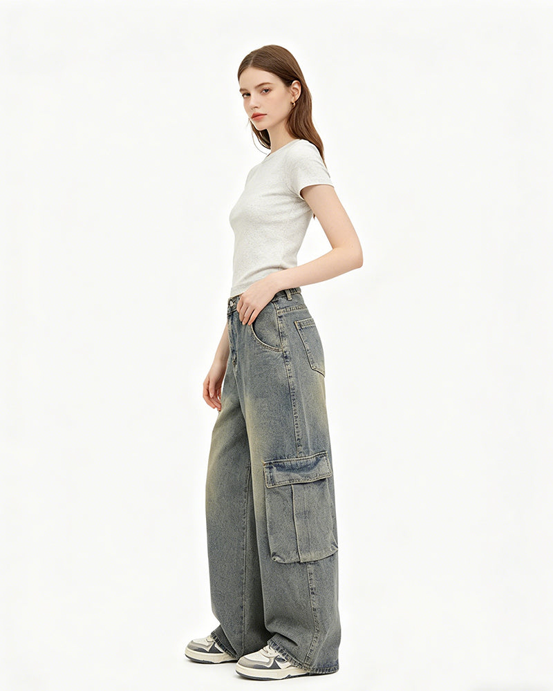 American vintage washed distressed jeans