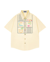 Cat Embroidered Short-Sleeve Shirt