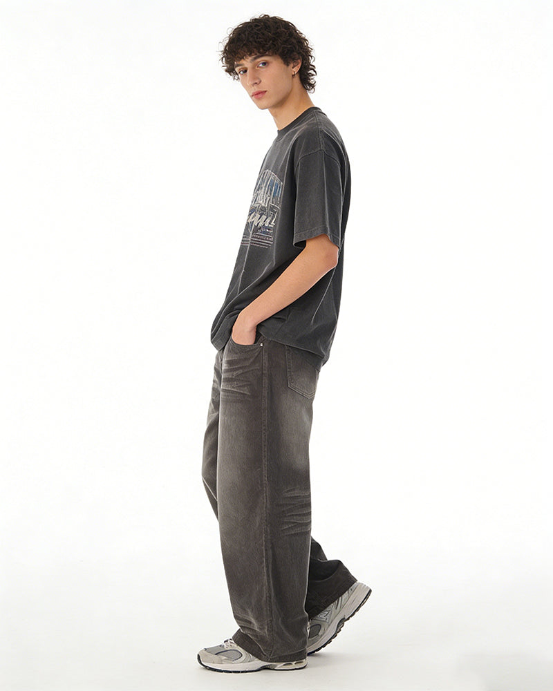 Corduroy Distressed Straight-Leg Pants
