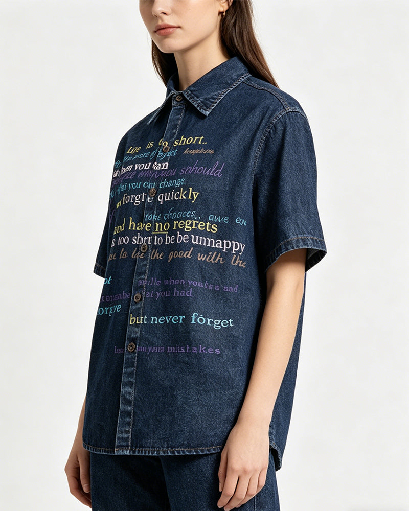 Retro washed English short-sleeved shirt