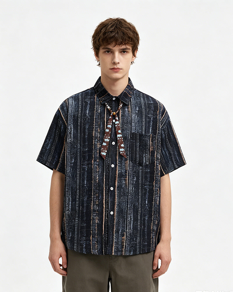 Retro striped short-sleeved shirt
