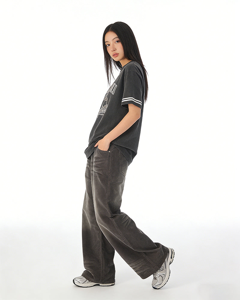 Corduroy Distressed Straight-Leg Pants