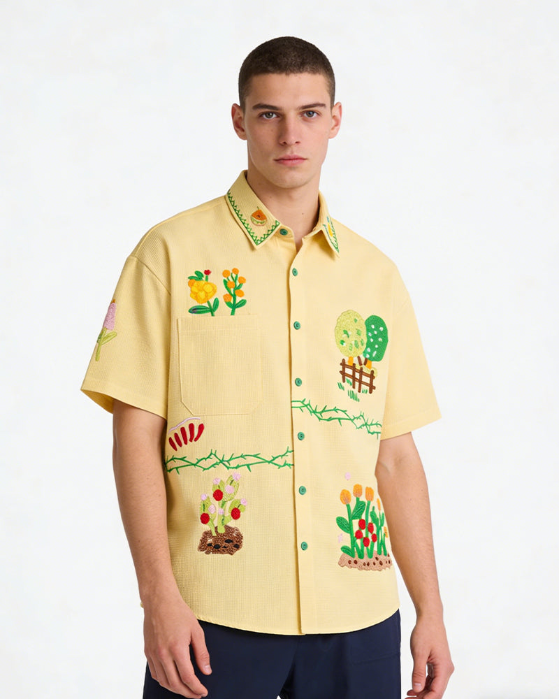 Plant embroidery short-sleeved shirt