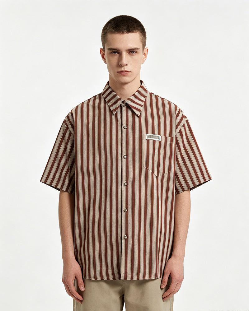 Retro striped short-sleeved shirt