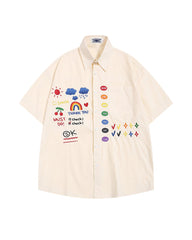 Retro fun cartoon embroidered shirt