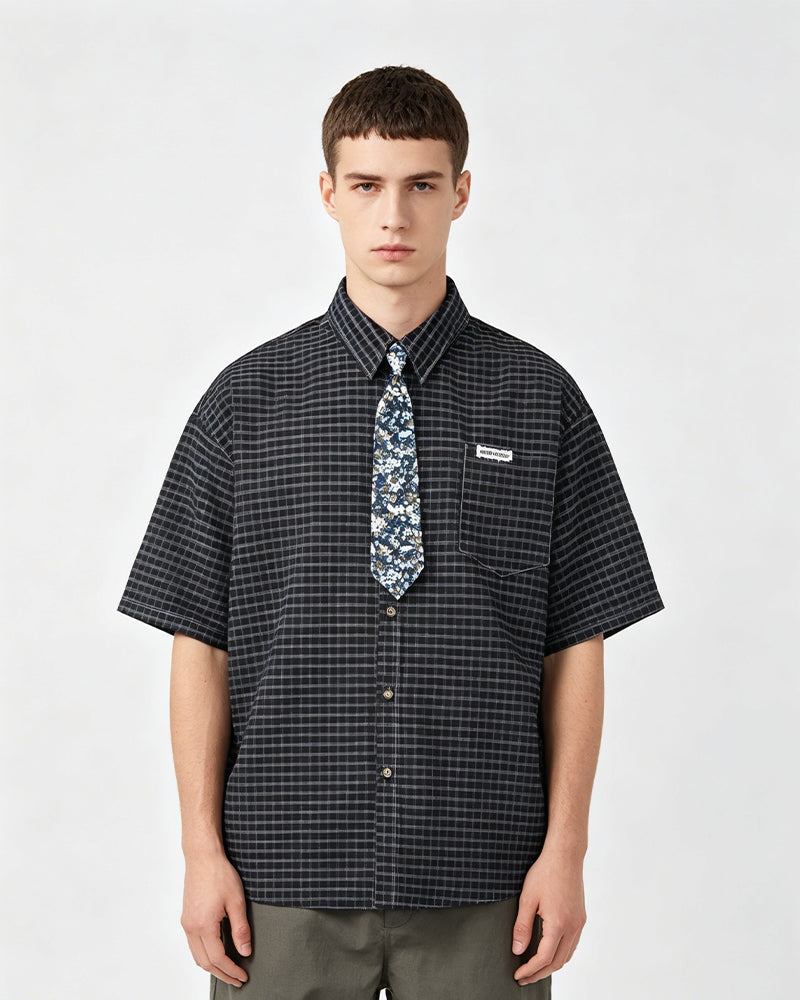 Retro plaid short-sleeved shirt