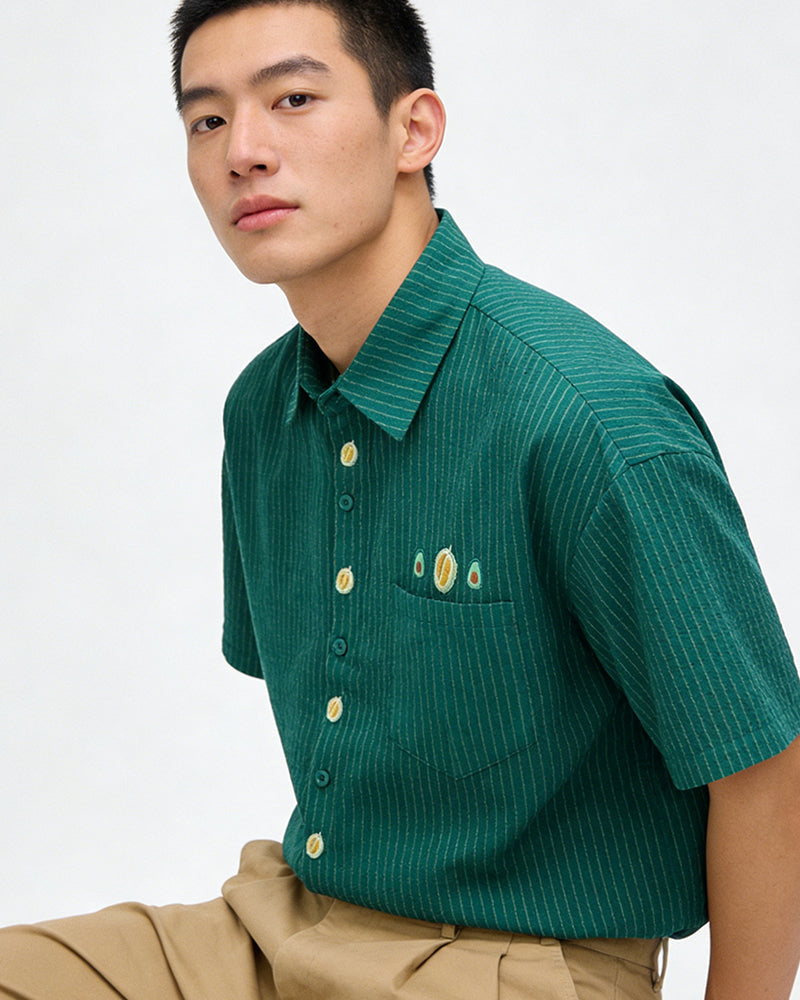 embroidered striped short-sleeved shirt